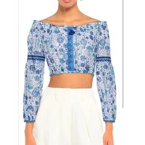 NWT Sz M Poupette St. Barth RACHEL Crop Top Blue Paisley